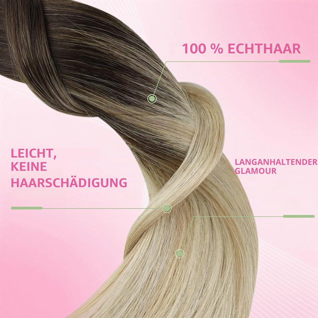 YoungSee Tape Extensions Echthaar Balayage 40 cm Extensions Echthaar Tape Dunkelbraun Ombre Braun Bl