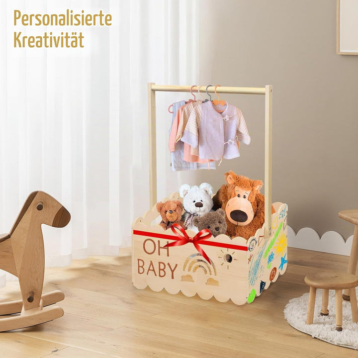 Holz Baby Geschenk Korb, 34x23x51cm Babykorb Geschenk mit Griff, Holzkiste für Babyparty mit Griff u