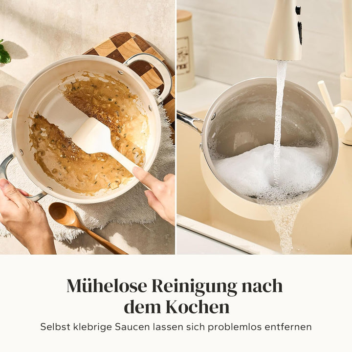 Redchef Keramik Kochtopfset, Topfset Induktion 6-teilig mit Glasdeckel, Kochtöpfen 24 cm, Kasserolle
