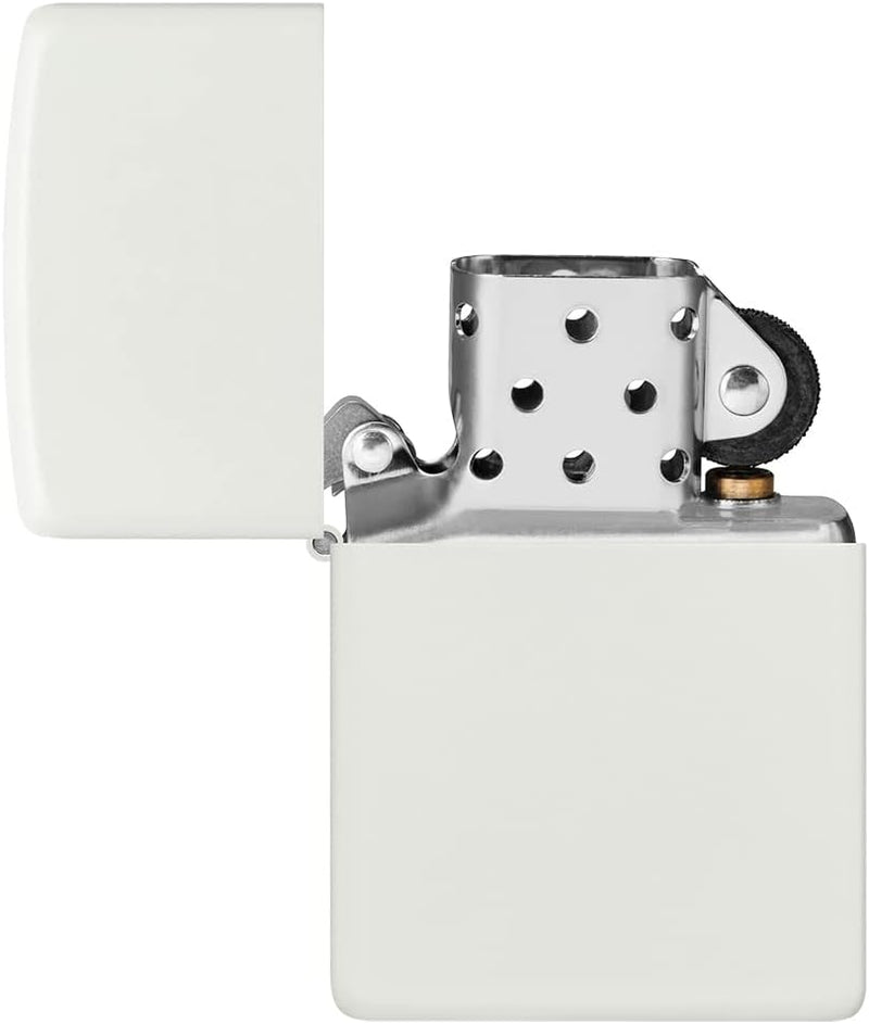 ZIPPO - White Matte - nachfüllbares Sturmfeuerzeug in hochwertiger Geschenkbox (weiss, Flammenmotiv