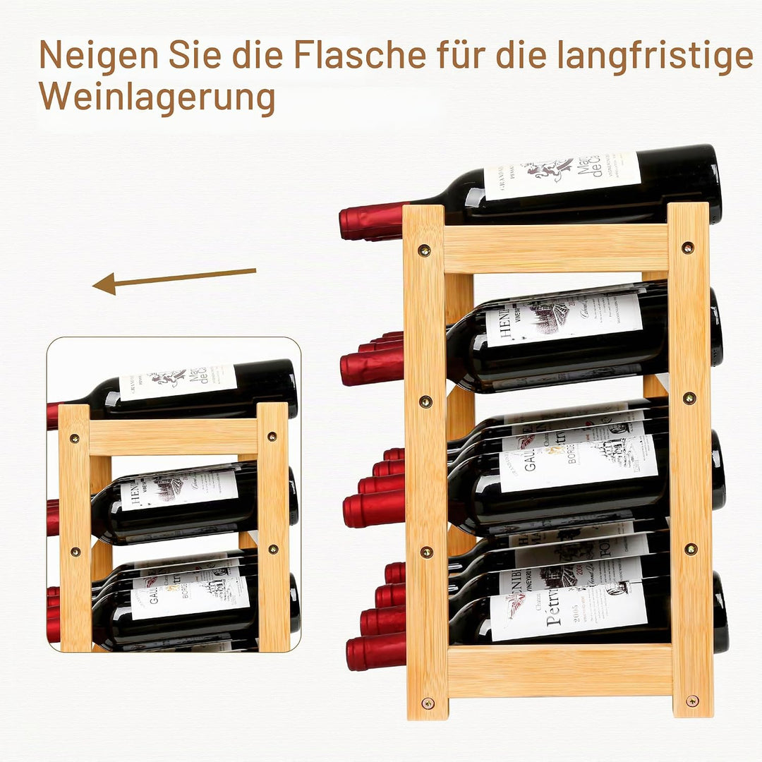 VASMIA Weinregal, 4 Etagen Bambus Flaschenregal für Arbeitsplatte, Stabiler und Langlebiger Weinaufb