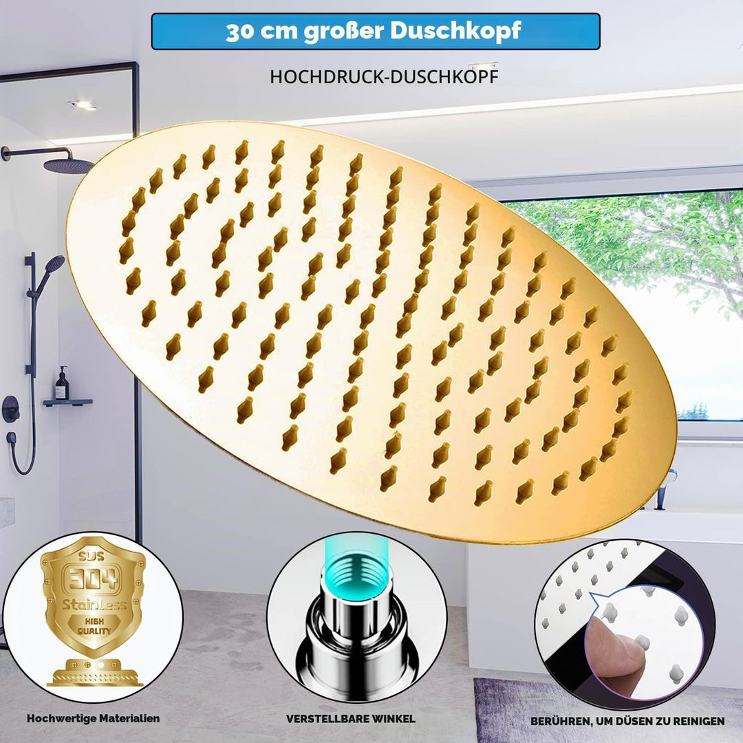 Ohotecy Regendusche Duschkopf 12 Zoll (30cm) Edelstahl-Duschkopf Regenduschkopf aus Edelstahl mit An