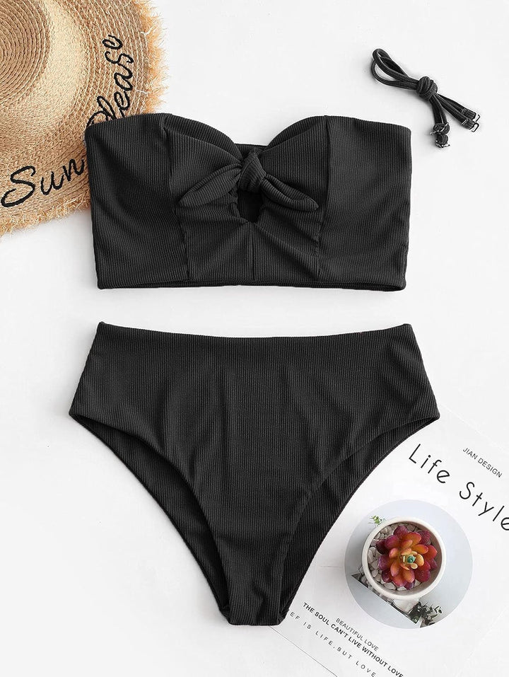 ZAFUL Women Keyhole Bandeau Tankini with Removable Straps, High Waisted Padded Bathing Suit Two Piec