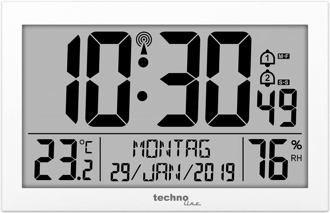 Technoline WS 8016 Moderne, Digitale Funk-Wand-Uhr mit Temperaturanzeige, Kuststoff, weiss, 225 x 14