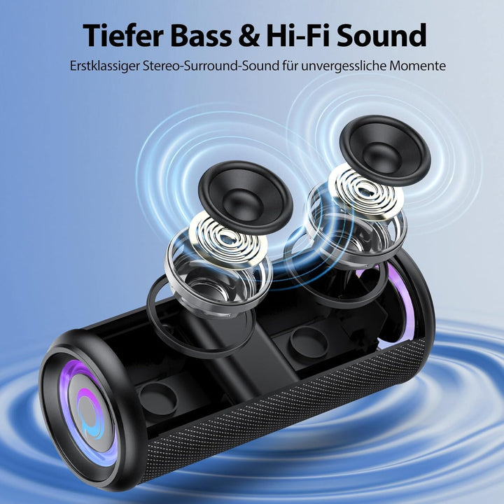 Bluetooth Lautsprecher, 2026 Musikbox Bluetooth 5.4 mit RGB Lichter, Tragbarer Lautsprecher Freispre