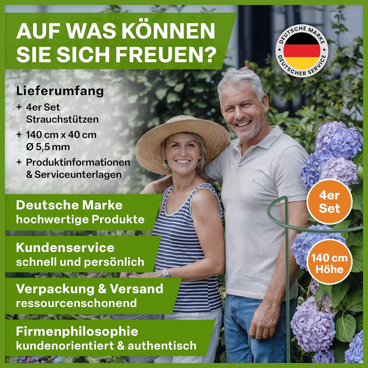 TTL GARDEN Strauchstützen 140cm x 40cm 4er Set - Pflanzenstütze Stahl rostfrei Kunststoff beschichte