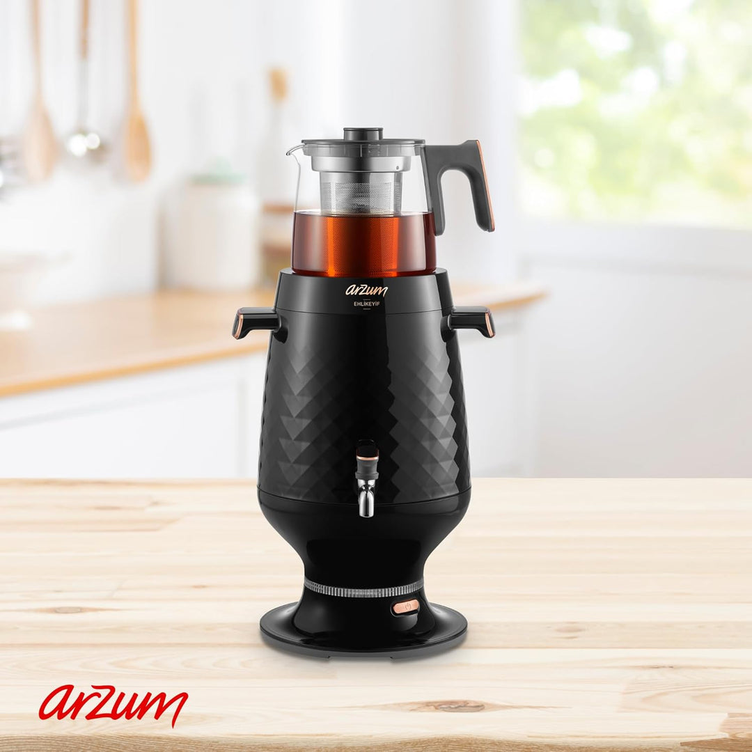 Arzum Ehlikeyf Tea Samovar, TEE MASCHINE, türkische Teekanne 2200 W, Wasserkocher mit 3,5 Liter Fass