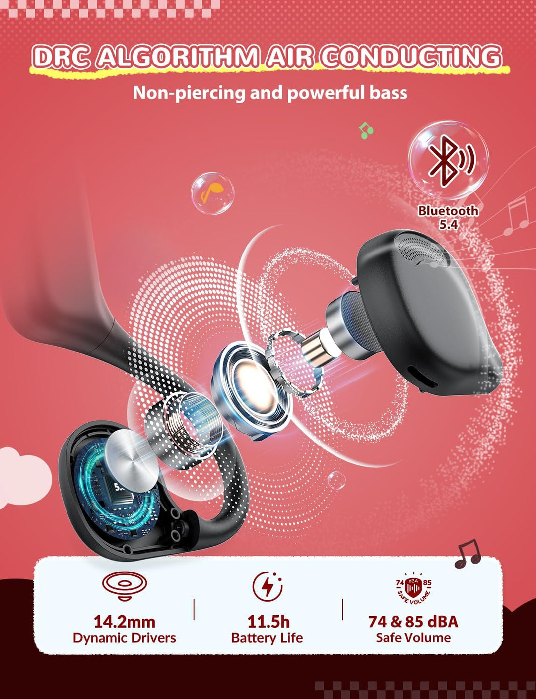 iClever OWS01 Bluetooth Kopfhörer Kinder mit Luftleitung 360° Biegung | SafeSound Tech, Offenes Ohr,