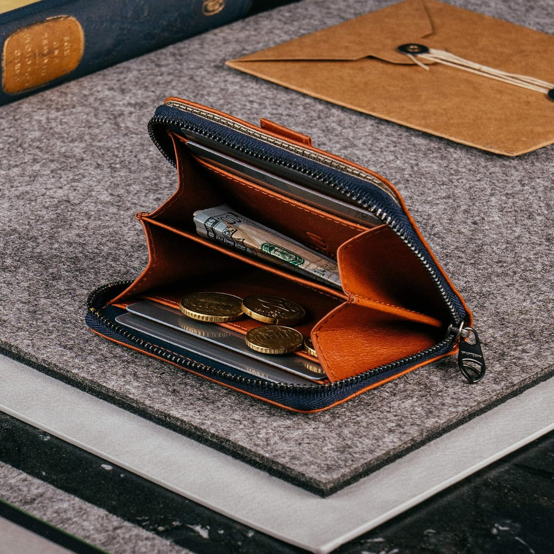 Vaultskin Mayfair Minimalistische Geldbörse aus Leder mit Reissverschluss Kleiner RFID-blockierender