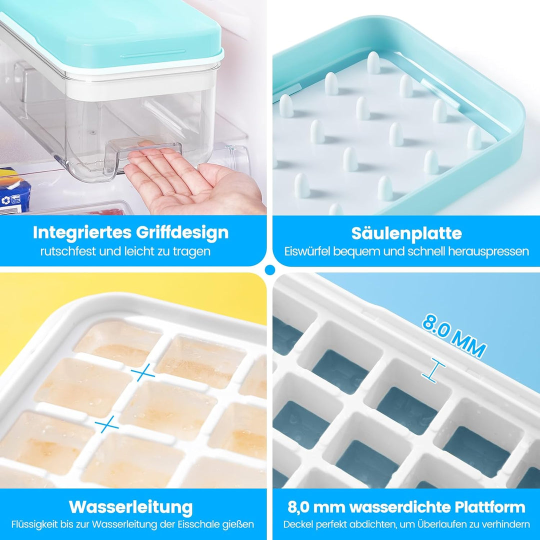 Eiswürfelform, Eiswürfelbehälter, 96 Stück Eiswürfel, Eiswürfelform Mit Deckel, Mit 3 Tablett, Einfa