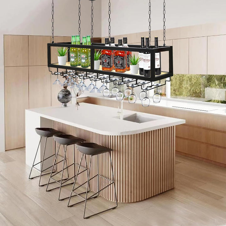 Deckenregal Weinregal mit Glashalter, Hängend Metall Weinflaschenhalter, Industrielle Decke Weinrega