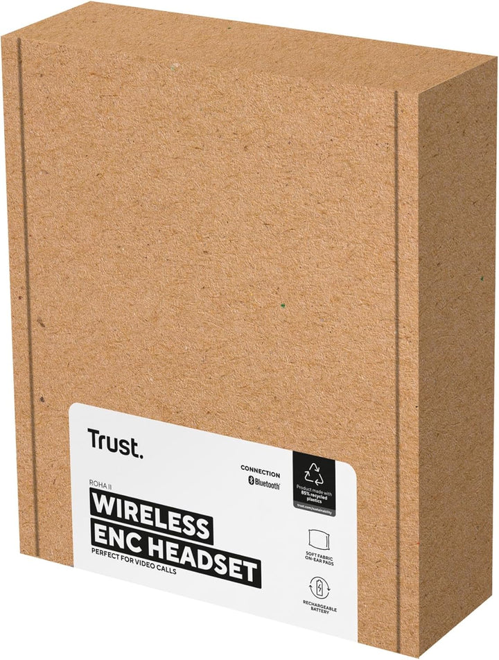 Trust Roha II Kopfhörer Kabellos Bluetooth mit Dual ENC Mikrofon, 85% Recyclingkunststoff, Aufladbar