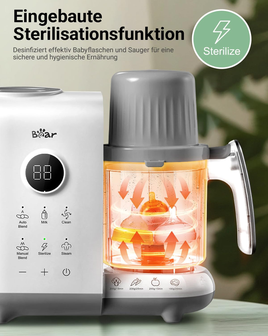 Bear 6-in-1 Dampfgarer mit Mixer Premium Babynahrungszubereiter,Dämpfen, automatisches Rühren, Milch