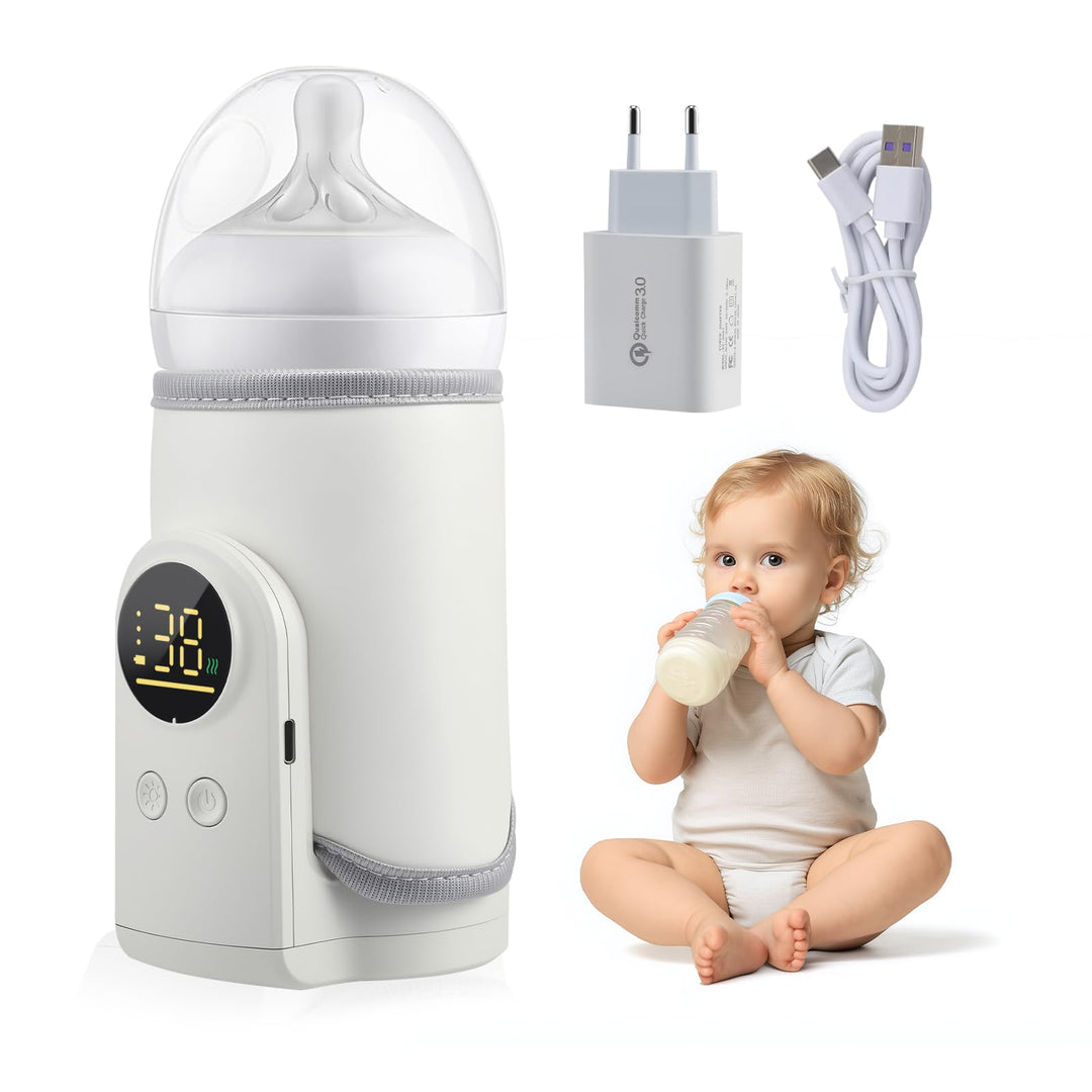 Flaschenwärmer Baby Unterwegs, Babyflaschenwärmer mit LCD Display, Schnelles Aufheizen, 6-Temperatur
