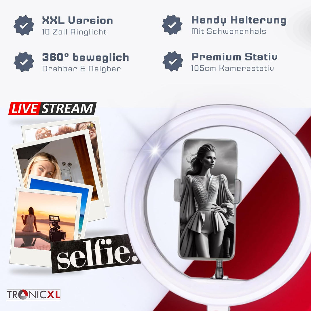 TronicXL 1,05m Premium Kamerastativ für Smartphone iPhone Stativ Tripod mit Ringlicht