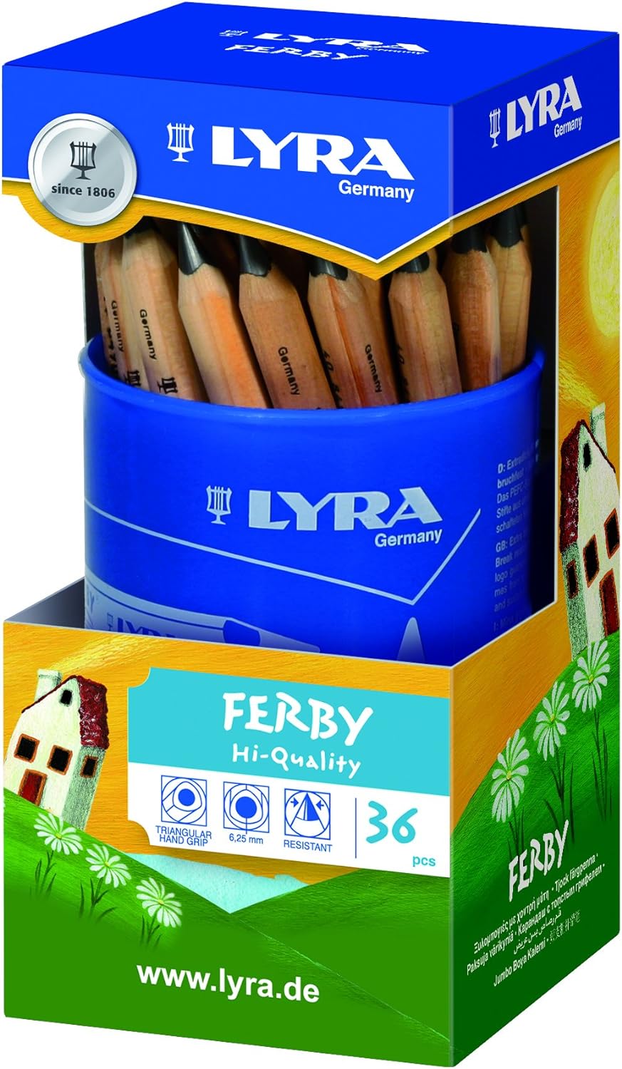 LYRA 1813360 Ferby, Graphite Runddose mit 36 Farbstiften, Graphit , unlackiert - 36 Graphitstifte, u