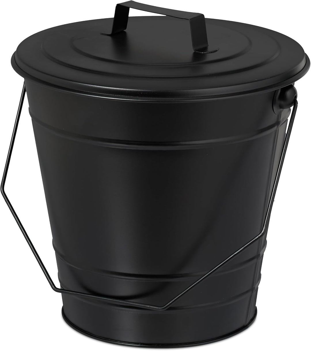 Relaxdays Ascheeimer mit Deckel, Henkel, 7 Liter, Eisen, Aschetonne für Kohle & Asche, Kamin, Ofen,