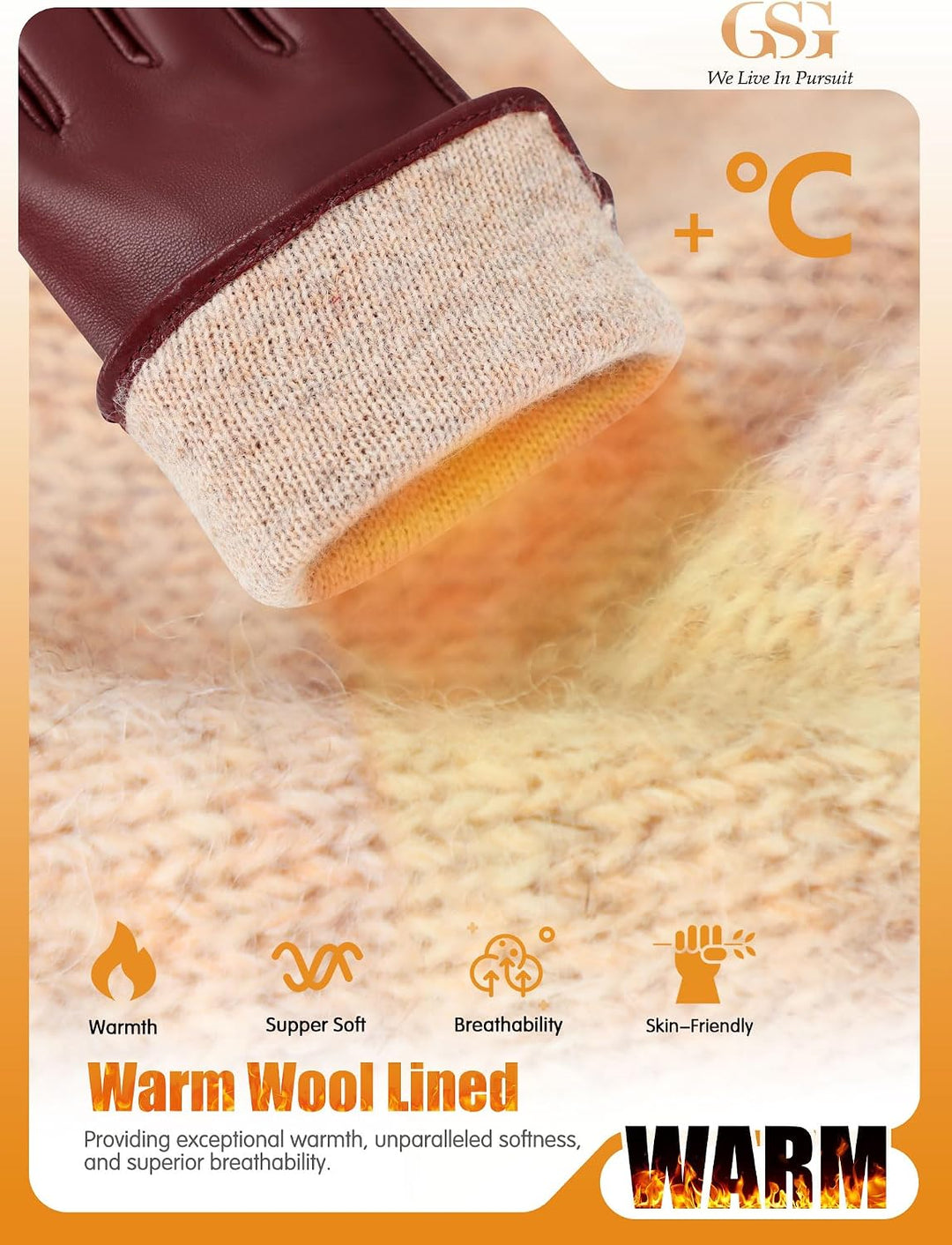 GSG SINCE 1998 Lederhandschuhe Damen Gefüttert aus Chromfreiem Echtleder – Wollfutter/Fleecefutter S