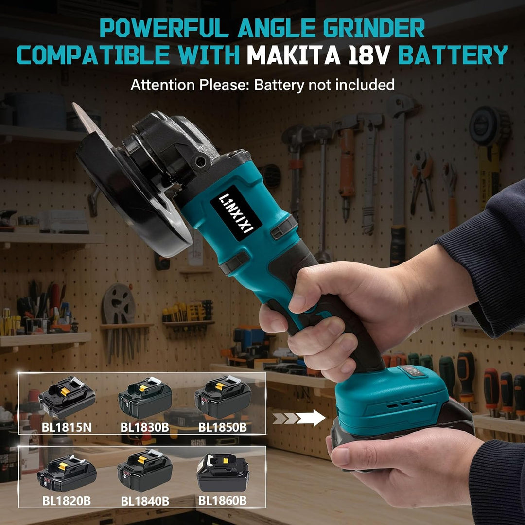 Akku Winkelschleifer Set 115mm (Makita 18V kompatibel), bürstenloser Motor 8500 U/min, inkl. 2x 2.0A