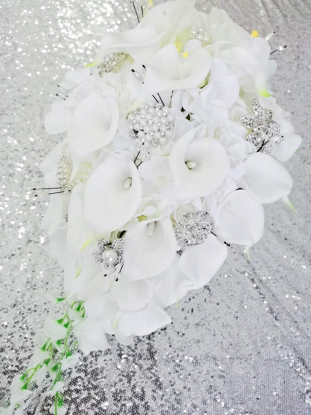 Iffo-Hochzeit-Bouquet, Calla Lilien, Rose, Diamanten, Perle. weiss