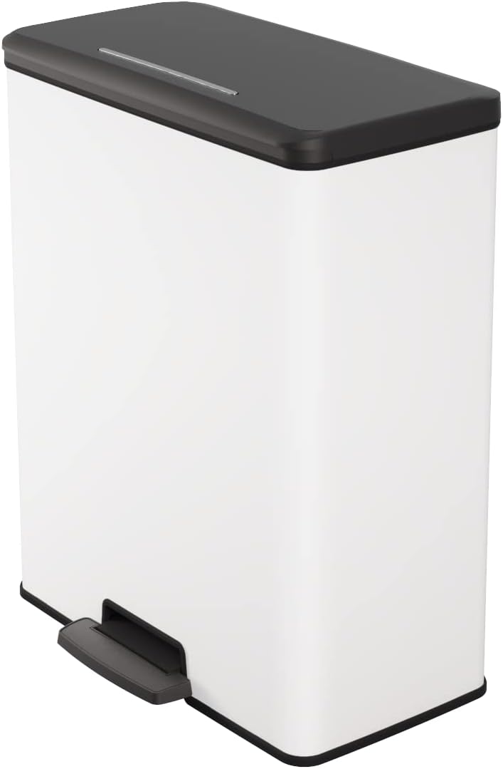 Curver Mülleimer Deco Rechteck, 65 l, Weiss, für Küche, Waschküche, Garage, 486 x 284 x 615 mm, Poly
