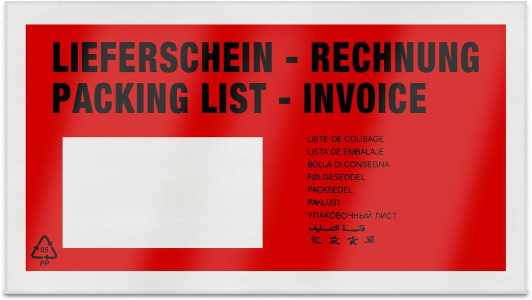 verpacking Lieferscheintaschen 22,5 x 11 cm DIN Lang Rot selbstklebende Dokumententaschen Begleitpap