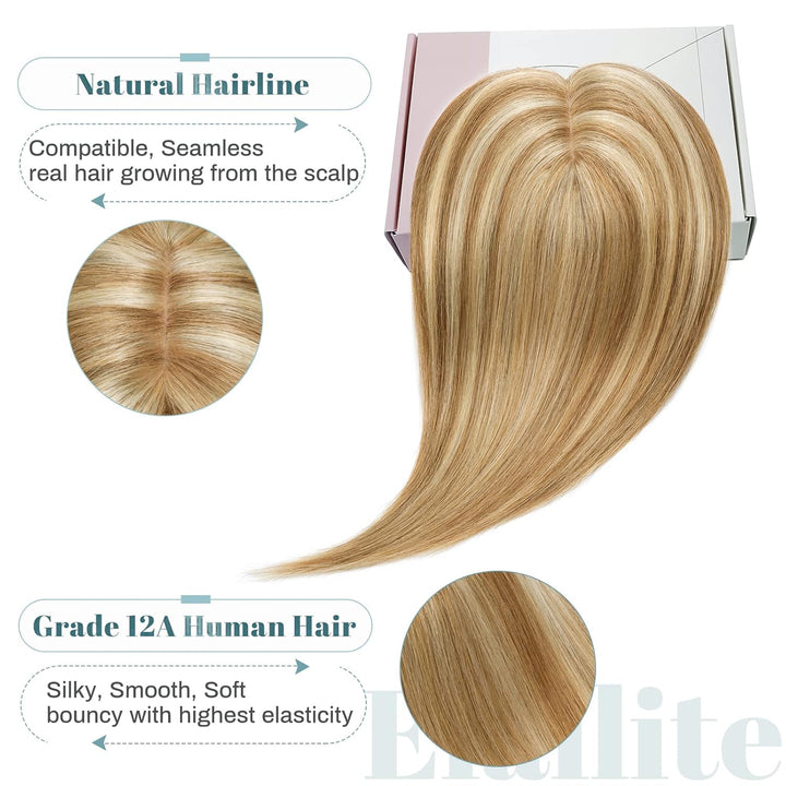 Elailite Clip in Toupet Frauen, Echthaar Topper, Seide Basis Clip in Extensions Haarteil 130% Dichte