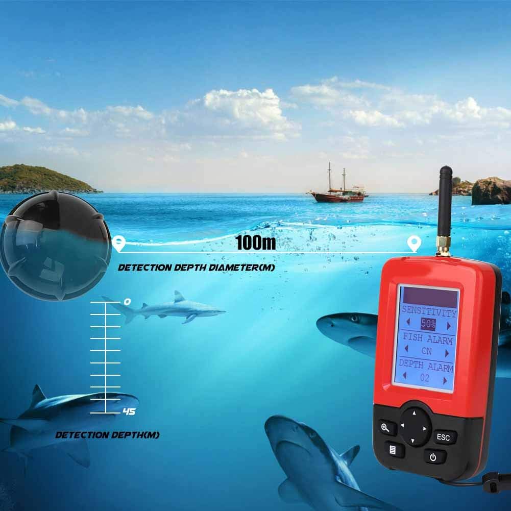 Tragbare Fish Finder Wireless Sonar Sensor Fischköder Echolot mit Wassertemperatur Tiefe Farbdisplay