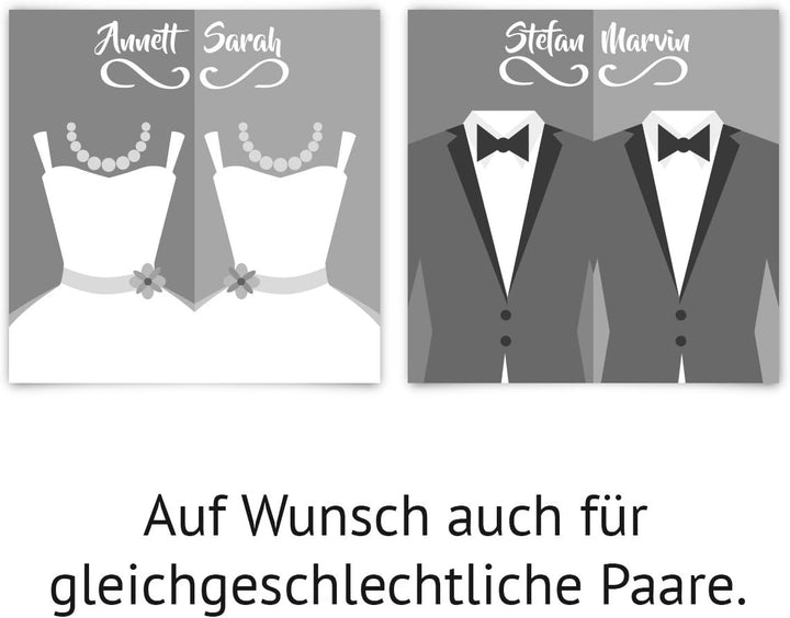 Hochzeitseinladungen (30 Stück) - Braut und Bräutigam Altarfalz - Hochzeitskarten in Grau