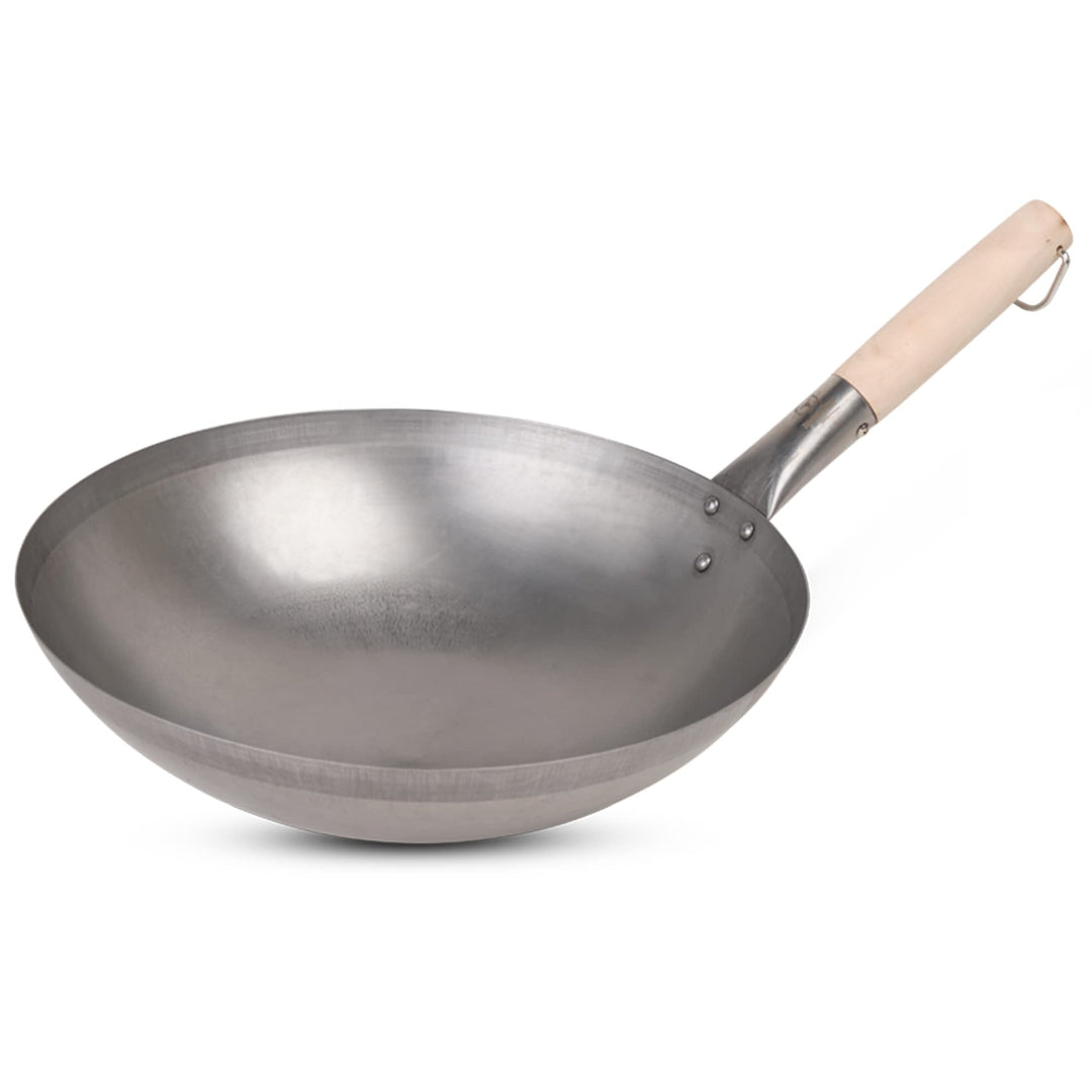 MOESTA-BBQ 10121 - Wok mit Holzgriff 35cm Durchmesser - Hochwertige Wok-Pfanne aus Stahl für WOK'N B