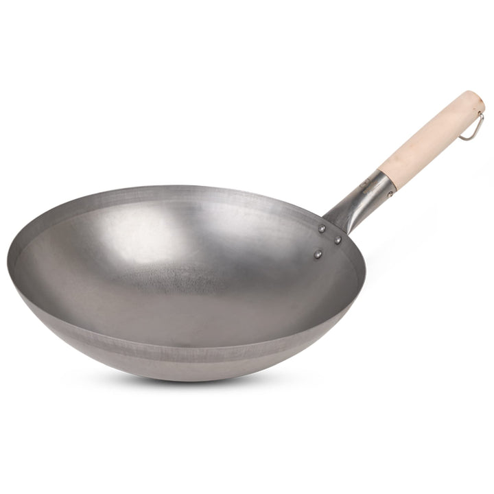 MOESTA-BBQ 10121 - Wok mit Holzgriff 35cm Durchmesser - Hochwertige Wok-Pfanne aus Stahl für WOK'N B