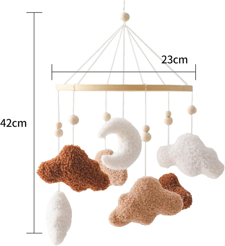 Mobile Baby Windspiele, Babybett Mobile Holz mit 3D Wolken Mond, Kinderzimmer Hängende Bettglocke, N