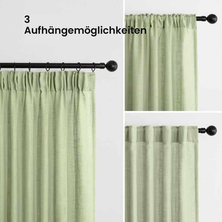 MIULEE Gardinen Vorhänge schlaufenschal Voile Vorhang Modern Leinenoptik Halbtransparent für Wohnzim