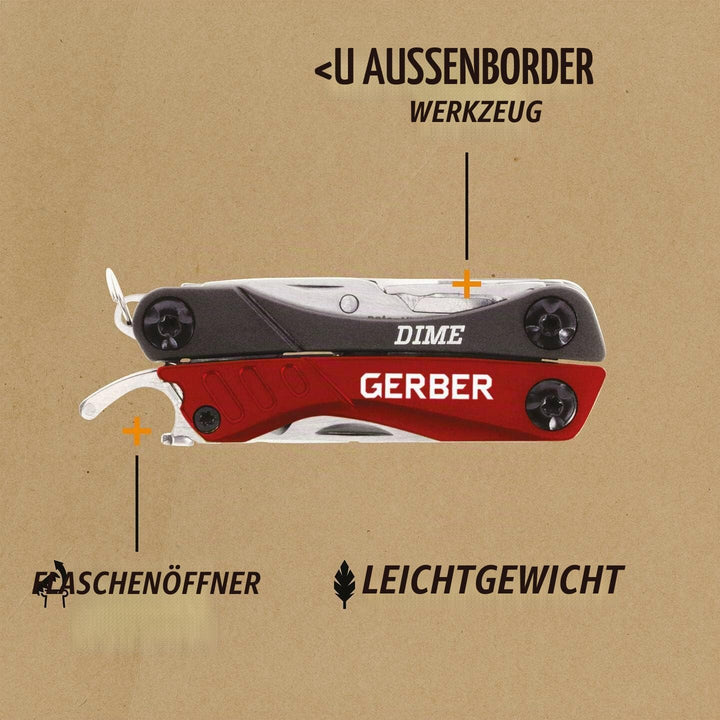 Gerber Multifunktionswerkzeug mit 12 Funktionen, Dime Pocket Multi-tool, Rot, 31-001040 Rot (US), Ro