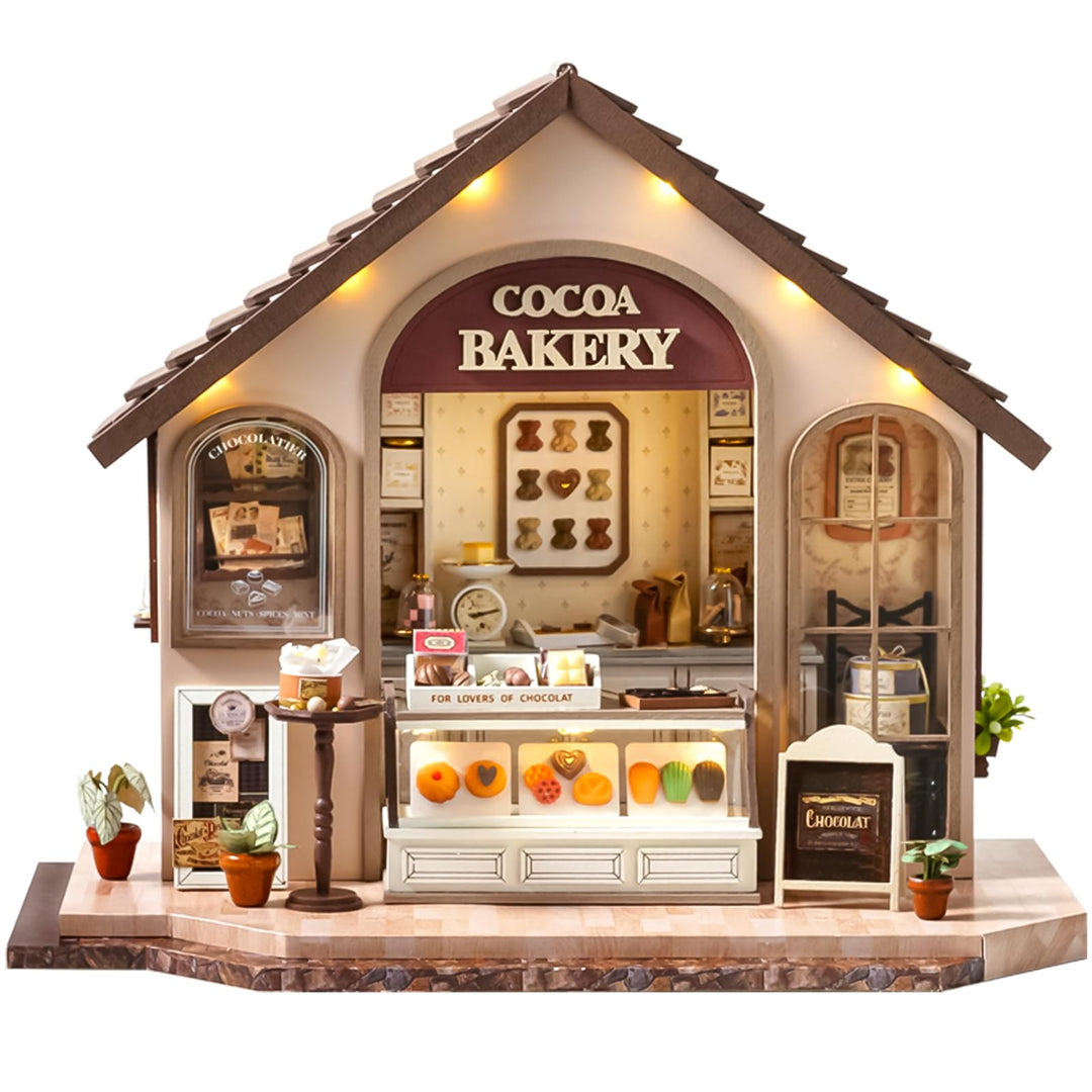 Spilay DIY Miniature House, Mini Handgefertigte Grünes Pflanzenstudio Kit Mit LED-Licht, Schutzhülle