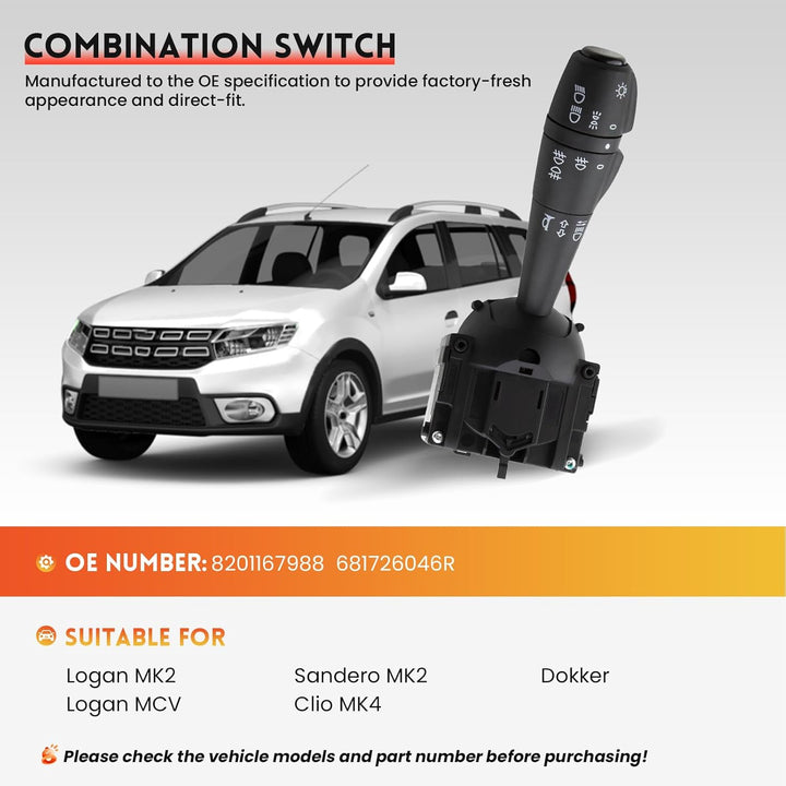 ZEALfix Lenkstockschalter Blinkerschalter für Dacia Lodgy 8201167988 Blinkender Steuerschalter 25540