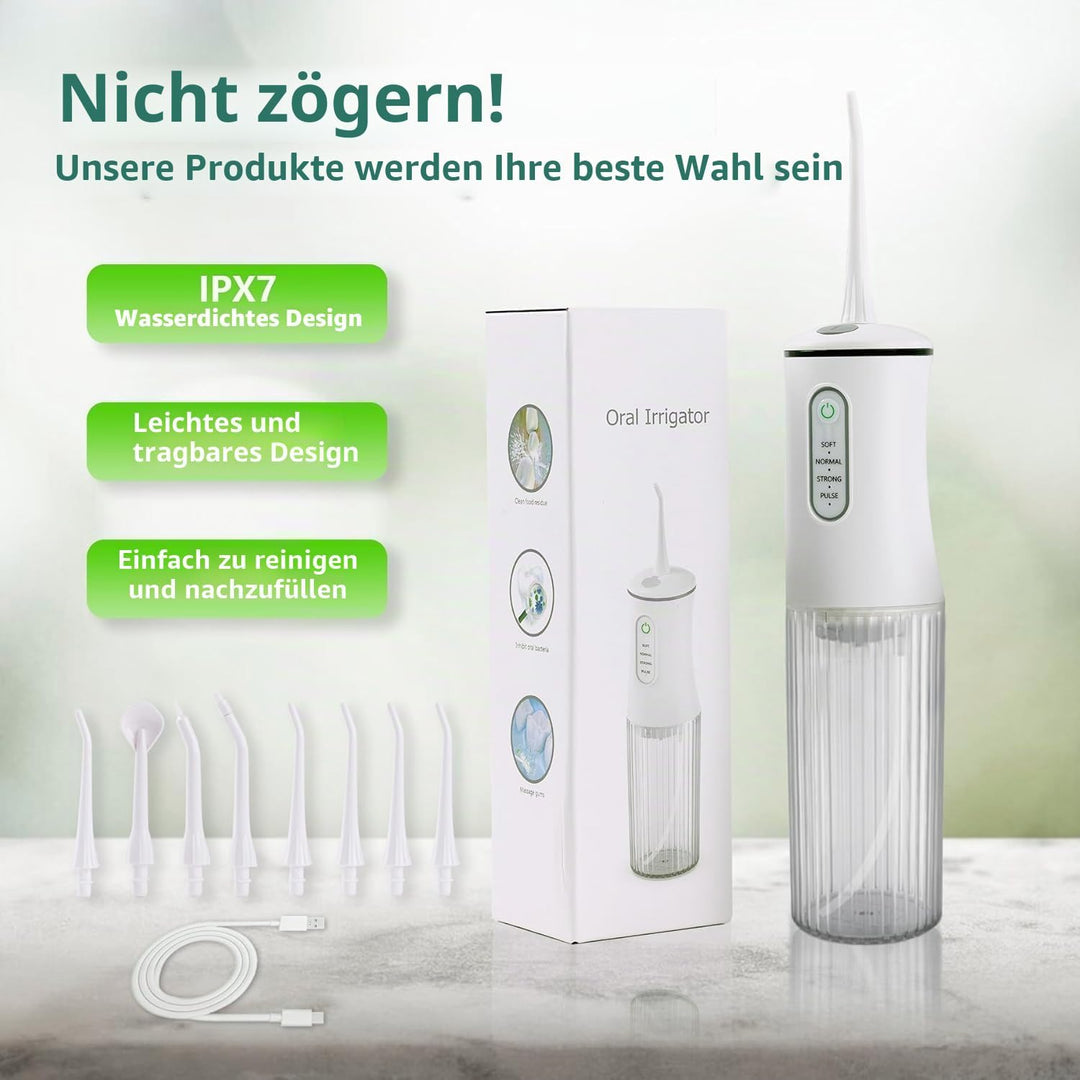 Wasserseide für Zähne Kabellose Zahndusche Munddusche, Elektrische Zahnreiniger mit 4 Modi 8 Strahls