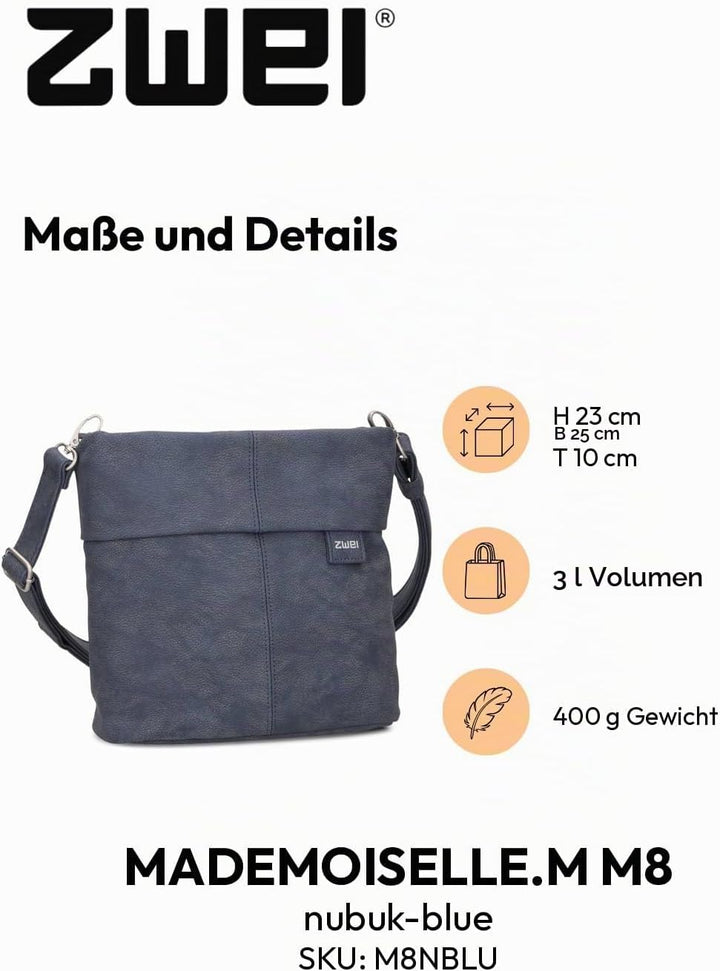 Zwei M8 Umhaengetasche Nubuk-blue, Nubuk-blue