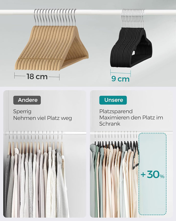 SONGMICS Samt-Kleiderbügel, 50 Stück, Kleiderbügel für Kleidung, rutschfest, mit Schulterkerben, Hos