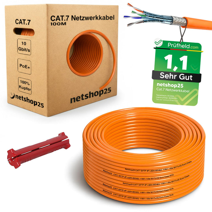 CAT.7 Netzwerkkabel 100m Verlegekabel LAN Kabel Reines Kupfer S/FTP PiMF LSZH Halogenfrei RoHS Ether