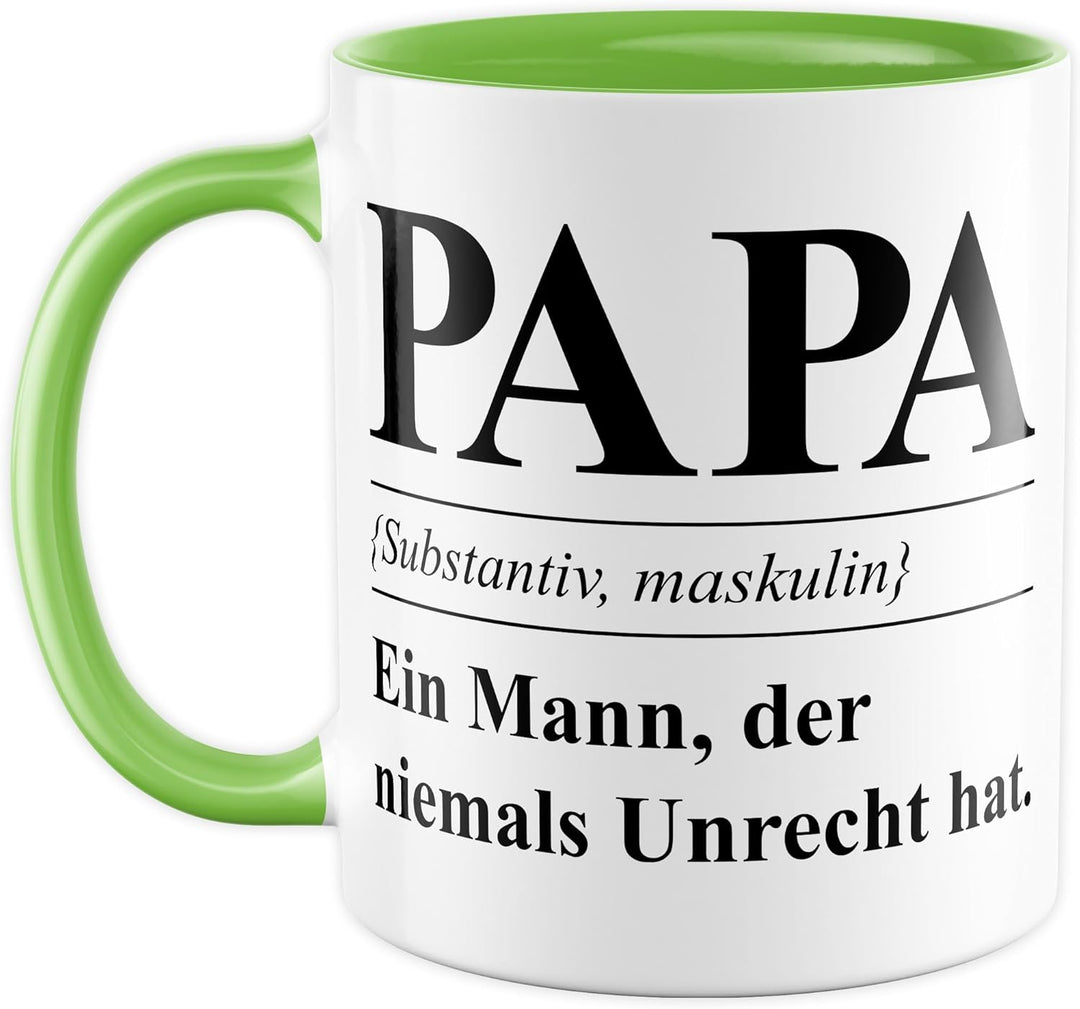 Tasse Papa Geschenk Papa (Substantiv, maskulin) Ein Mann, der niemals Unrecht hat, Kaffeetasse Vater