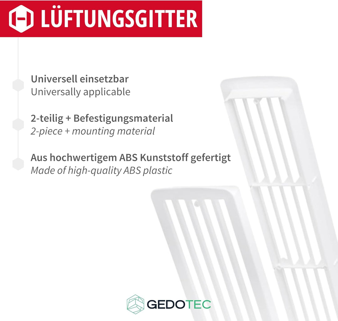 Gedotec Lüftungsgitter | 457 x 92 mm | 1 Stück | Tür-Gitter Weiss Kunststoff ABS | Türlüftung für Tü