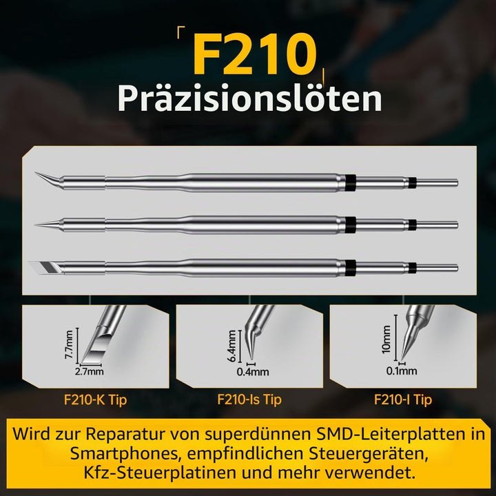 FNIRSI DWS-200 200W Digitale Lötstation Set mit 9 Lötspitzen (F210*3 & F245*6) sowie 2 Lötspitzenhal