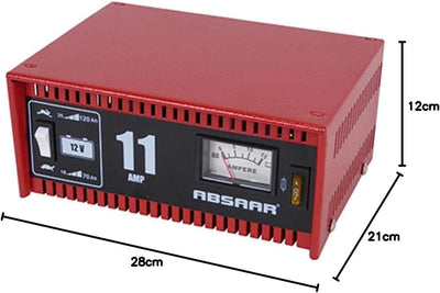 Absaar 77906 Batterieladegerät Werkstattladegerät 11A 12V, für 25 Ah - 120 Ah Batterien, rot/schwarz