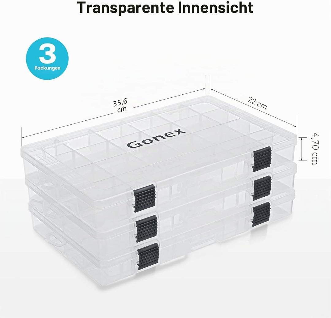 Gonex Köderboxen Angeln, Tackle Boxes 3/4 Stück, Transparente Kunststoff Angelbox mit Verstellbaren