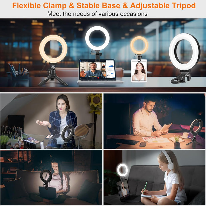 PULUZ Ringlicht Laptop mit 72LED, 6 Zoll Videokonferenz Licht mit Clip & Stativ 3 Lichtfarben+Hellig