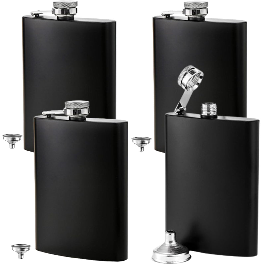 Lawei 4er Pack Flachmann mit 4 Trichter Taschenflasche Edelstahl Schnapsflasche Trinkflasche Auslauf