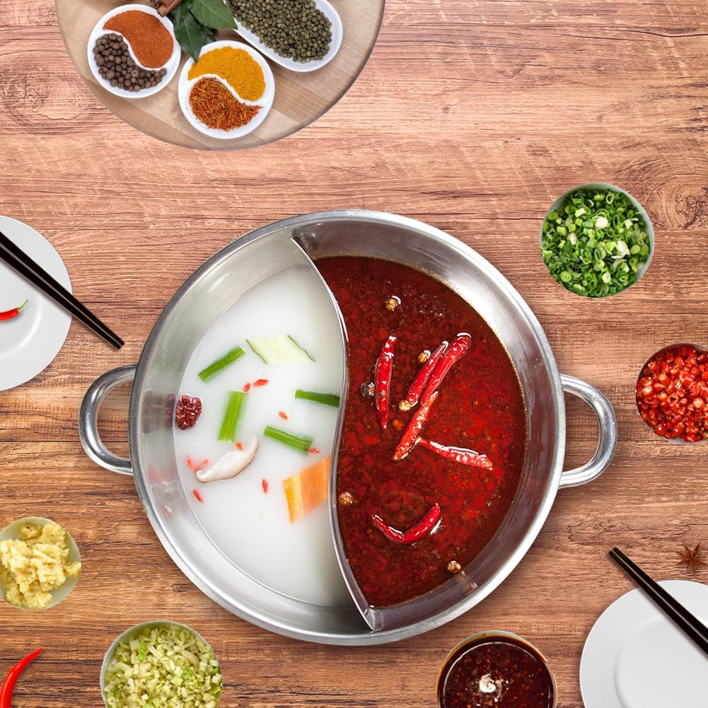 Leopacat Hot Wok Topf Hotpot, Hotpot Topf, 2 Kammern Dualer Hot Pot Doppelgriff Kochgeschirr Hot Pot