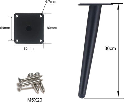 Drenky 4 Stück Schräge Tischbeine, Metallschrankbeine, Kegel Möbelbeine, 201 Edelstahl,Schwarz, 30 c