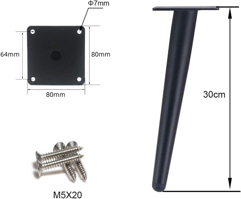 Drenky 4 Stück Schräge Tischbeine, Metallschrankbeine, Kegel Möbelbeine, 201 Edelstahl,Schwarz, 30 c